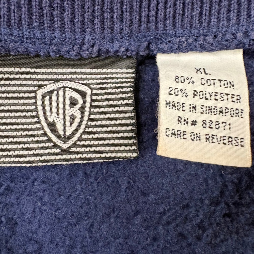 Vintage Warner Bros Studio Bomber Jacket Mens XL Navy Blue Varsity 90s Retro - Picture 3 of 11